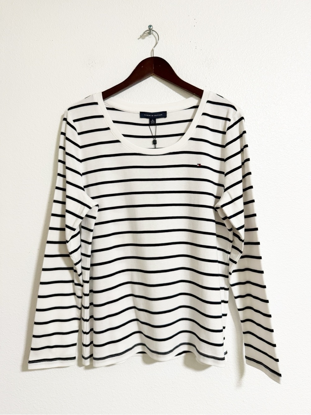 NEW Tommy Hilfiger Striped Cotton Long Sleeve Flag Tee Size XL
